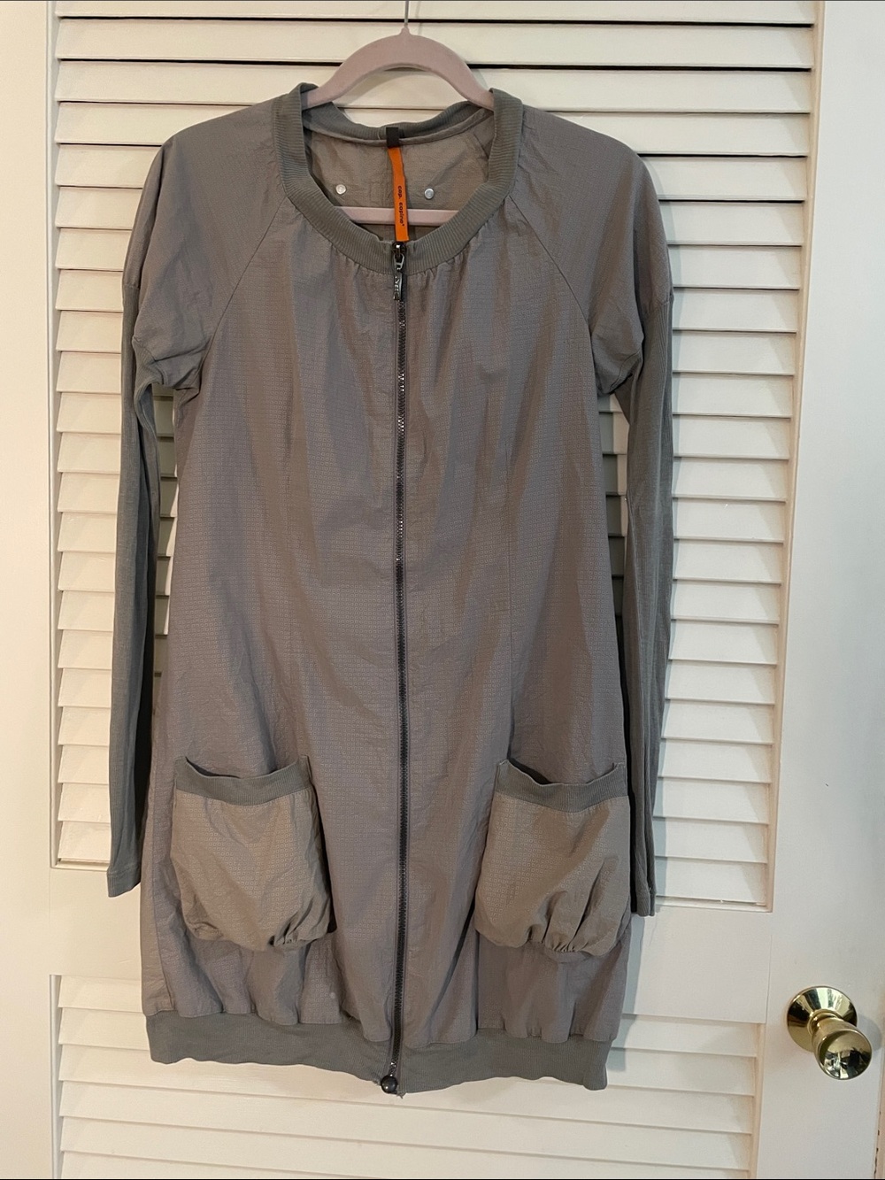 Cop.Copine Grayish Long Lightweight Zip Textured Mini Dress or Jacket